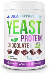 Allnutrition Yeast Protein Chocolate 500g container, vegan-friendly with no added sugar, 16 servings per container.