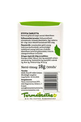 Almitas Stevia tablets packaging showing nutritional information and health benefits for natural sweetening.