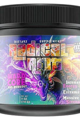 Radical Riot pre-workout supplement jar, offering intense energy and strength for peak performance in workouts.