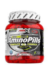 Amix Amino Pills 660 tablets bottle, featuring triple source amino complex for muscle recovery and protein synthesis.