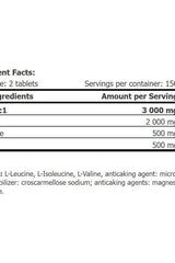 Supplement facts for Amixpro BCAA 4:1:1, including ingredients and amounts per serving.