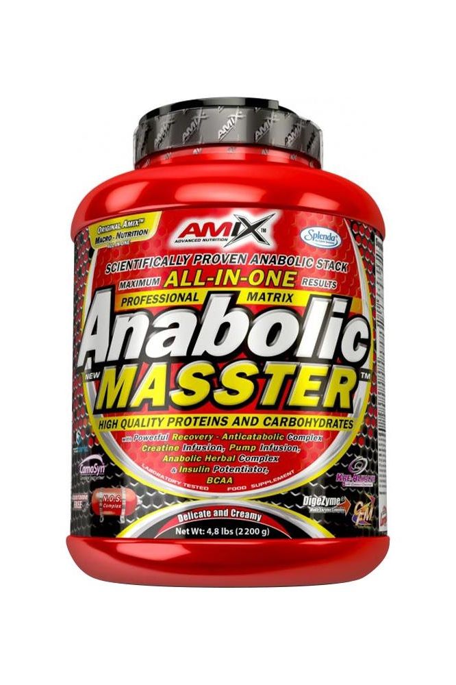 Amix Anabolic Masster protein supplement container with high-quality protein and carbohydrate blend.