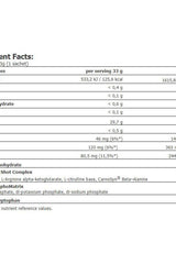 Nutritional information for Amix Anabolic Monster Beef Protein showing serving size and key ingredients.