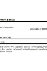 Nutritional information for Amix Arginine supplement showing serving size and ingredient details