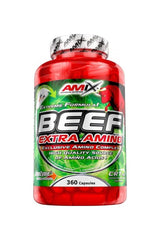 Amix Beef Extra Amino supplement bottle with 360 capsules for muscle growth and recovery.