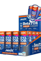 Amix BetaTOR Liquid Shot Red Berry display with 20 x 60 ml bottles for muscle support and performance.