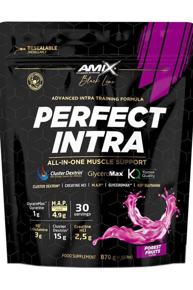 Amix Black Line Perfect Intra muscle support supplement, advanced intra training formula, forest fruits flavor.