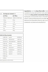 Ingredient and nutritional information for Amix CarboJet Basic, detailing whey protein and amino acid profile.