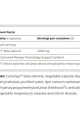 Supplement facts for Amix CarnoSyn Beta-Alanin, showing ingredients and servings per container.