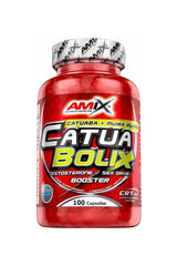 Amix CatuaBolix supplement bottle with 100 capsules for testosterone boost and sexual health.