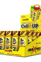 Amix - CellUp® SHOT pre-workout energy formula displayed in a vibrant box, featuring sugar-free boost.