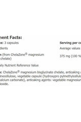 Supplement facts for Amix ChelaZone MagneChel, highlighting magnesium content and ingredients.