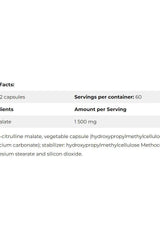 Supplement facts for Amix CitruLyn 750 mg showing ingredients and dosage per serving.