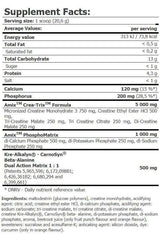 Supplement facts for Amix Crea-Trix™; includes ingredients and nutritional information for enhanced performance.