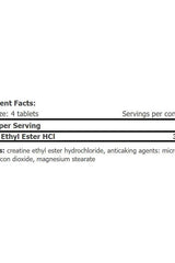 Nutritional label of Amix Creatine Ethyl Ester showing serving size and ingredient details.