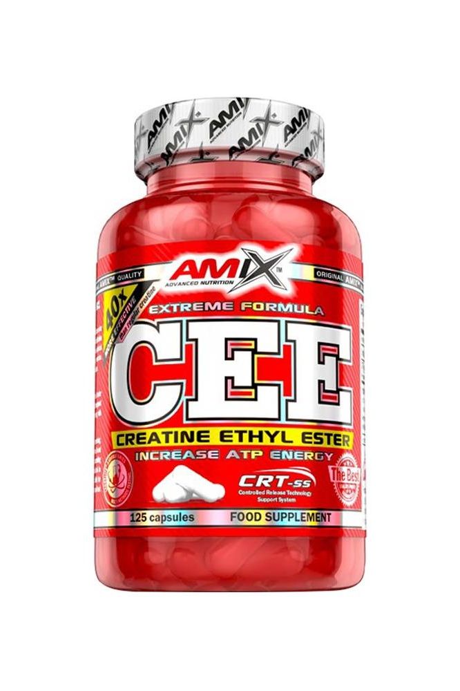 Amix Creatine Ethyl Ester supplement bottle with 125 capsules for enhanced athletic performance and recovery.