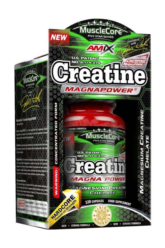 Amix Creatine MagnaPower™ supplement box with 120 capsules for improved performance and recovery.