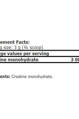 Supplement facts label for Amix Creatine Monohydrate, showing ingredients and serving size.