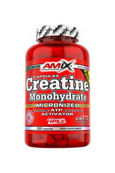 Amix Creatine Monohydrate capsules in a red container for enhanced athletic performance and recovery.