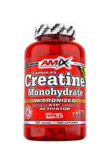 Amix Creatine Monohydrate capsules in a red container for enhanced athletic performance and recovery.