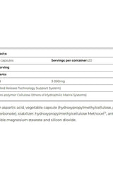 Nutrition facts label for Amix D-AA Max Pure capsules, detailing ingredients and serving size.