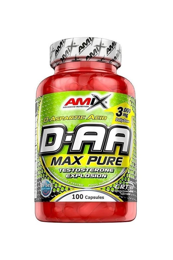 Amix D-AA Max Pure 100 Capsules bottle for testosterone boost and muscle support.