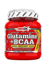 Amix Glutamine + BCAA powder tub, 530g, for muscle recovery and strength, instant drink formula.