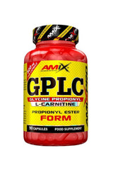 Amix GPLC Glycine Propionyl L-Carnitine supplement in a red bottle with 90 capsules for improved nitric oxide production.