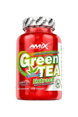 Amix Green Tea Extract with Vitamin C bottle containing 100 capsules for fat metabolism support.