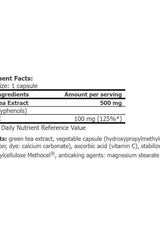 Nutritional information for Amix Green Tea Extract, showing ingredients and serving details.