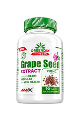 Amix GreenDay Grape Seed Extract bottle with 90 tablets for heart and vascular health.