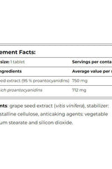 Supplement facts for Amix GreenDay Grape Seed Extract showing ingredients and dosages.