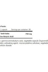 Nutrition facts for Amix GreenDay® ProVegan Gold GABA 90 capsules, highlighting ingredients and servings.
