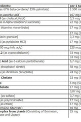 Ingredient list for Amix GreenDay ProVegan Multi VIP tablets, detailing vitamins and minerals per tablet.