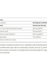 Nutrition facts for Amix GreenDay Vitamin E 400 I.U. showing serving details and ingredients per capsule.