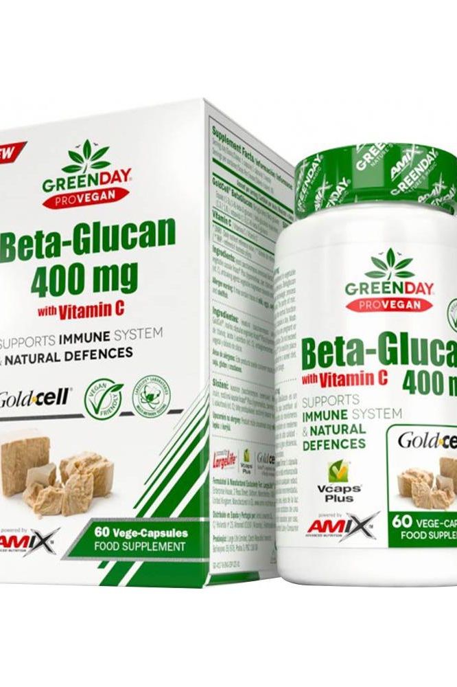 Amix GreenDays ProVegan Beta-Glucan 400 mg with Vitamin C, 60 vegetable capsules for immune support.