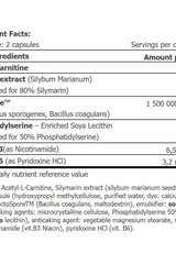 Nutritional facts for Amix HepaCor Protector capsules, listing ingredients and amounts.