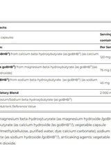 Supplement facts for Amix KetoLean Keto BHB capsules showing ingredients and nutrient values.