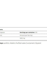 Supplement facts for Amix Lecithin 1200 mg, listing ingredients and servings per container.