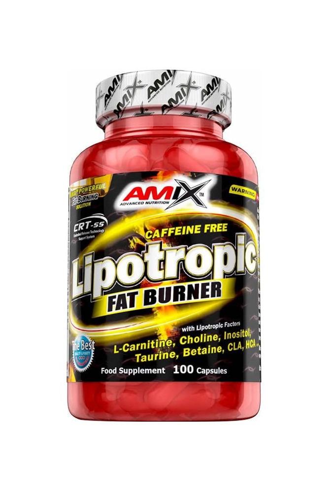Amix Lipotropic Fat Burner supplement bottle with 100 capsules for enhanced fat burning and metabolism.