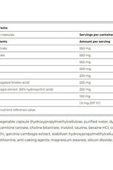 Supplement facts for Amix Lipotropic Fat Burner, detailing ingredients and their amounts per serving.
