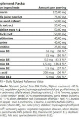 Supplement facts for Amix Liver Cleanse showing ingredients and their amounts per serving.