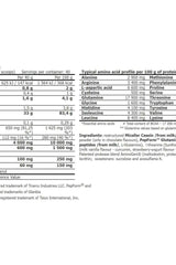 Nutritional information for Amix - MicelleHD® Casein detailing amino acid profile per 100g.