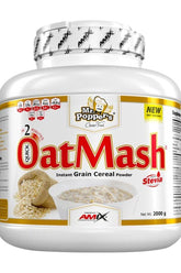 Amix Mr. Popper's OatMash instant grain cereal powder in a white container, quick to prepare and rich in fiber.