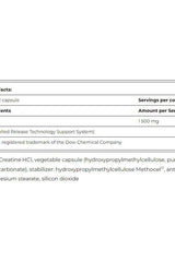 Nutrition facts for Amix MuscleCore CreAge, highlighting ingredients and servings per capsule.