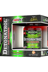Amix MuscleCore Detonatrol Fat Burner 90 Capsules packaging with vibrant design and key ingredient highlights.