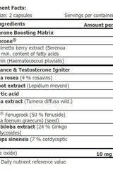 Nutrition facts for Amix MuscleCore MytoTest V3, listing ingredients and their amounts per serving.