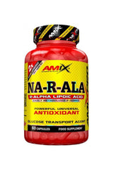 Amix NA-R-ALA R-Alpha Lipoic Acid supplement bottle, 60 capsules, powerful antioxidant and glucose transport agent.