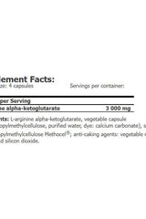 Supplement facts for Amix Nitric Oxide showing L-arginine alpha-ketoglutarate and dosage information.