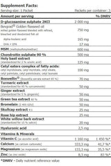 Supplement facts for Amix Opti-Pack Osteo-Flex highlighting ingredients for joint health support.